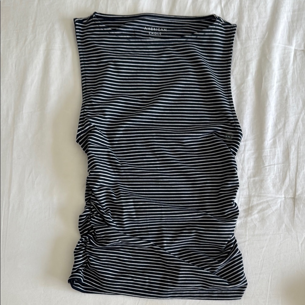 American Eagle Outfitters Black and White Ruched Tank Top
